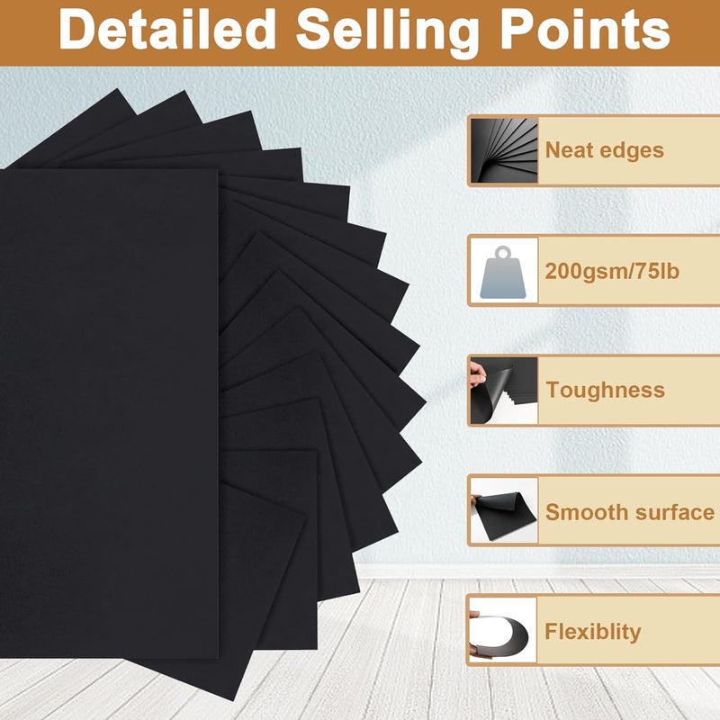 Silunkia 40 Sheets Black Cardstock 8.5 x 11 Printer Paper, 200gsm/75lb Heavyweight Black Card Stock for Halloween, DIY Card Making, Greeting Cards, School Crafting, Wedding Invitations - Image 3